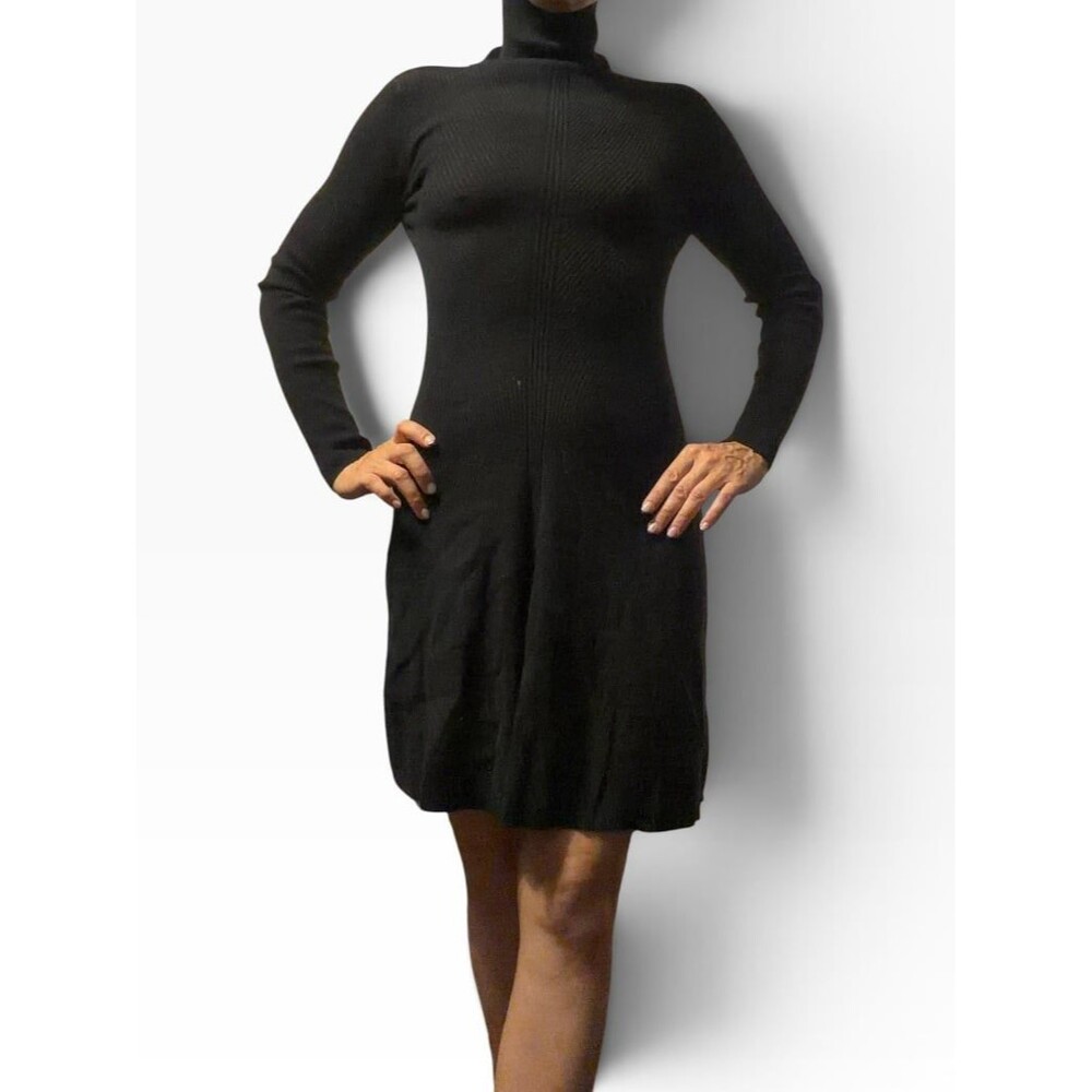 Dress Forum black long sleeve turtleneck knee-length dress small